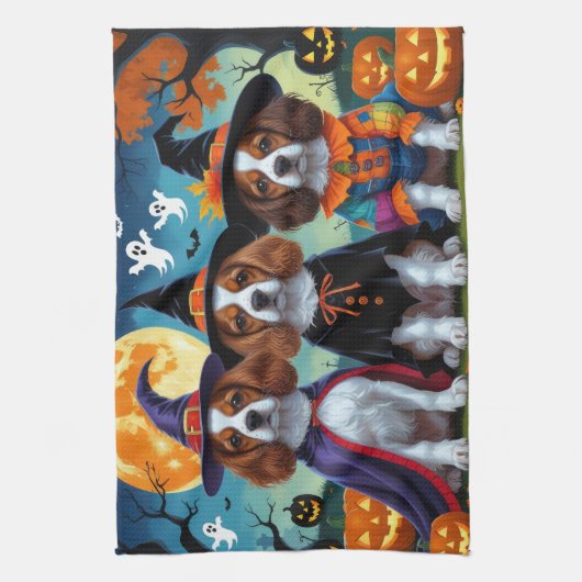 Brittany Spaniel Hogs Pumpkin Halloween Funny Geschirrtuch (Vertikal)