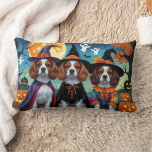Brittany Spaniel Hogs Pumpkin Halloween Funny Lendenkissen
