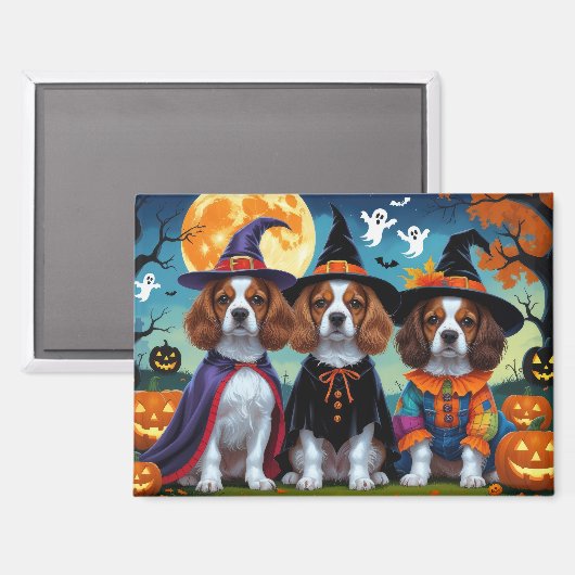 Brittany Spaniel Hogs Pumpkin Halloween Funny Magnet (Vorderseite/Rückseite)