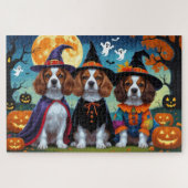 Brittany Spaniel Hogs Pumpkin Halloween Funny Puzzle (Horizontal)