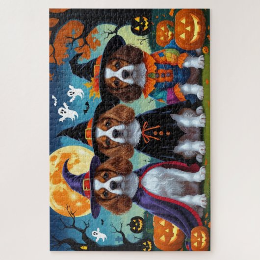 Brittany Spaniel Hogs Pumpkin Halloween Funny Puzzle (Vertikal)
