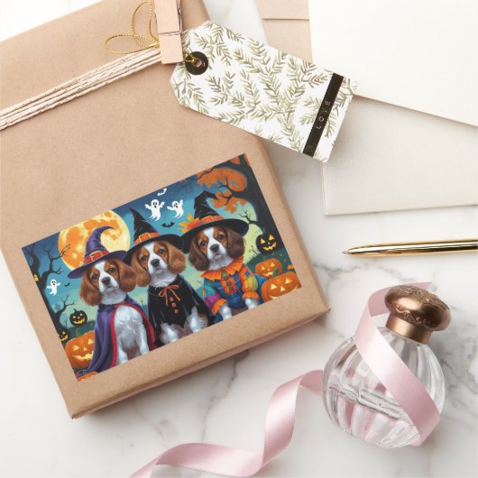 Brittany Spaniel Hogs Pumpkin Halloween Funny Rechteckiger Aufkleber (Schenken)