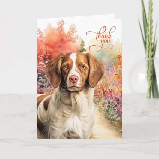 Brittany Spaniel Hund Bunter Gartenweg Dankeskarte (Vorderseite)