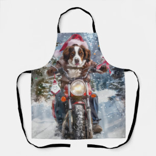 Brittany Spaniel Hund fährt Motorrad Weihnachten Schürze