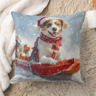 Brittany Spaniel Hund im Schlitten Weihnachten Kissen