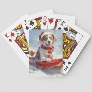 Brittany Spaniel Hund im Schlitten Weihnachten Spielkarten