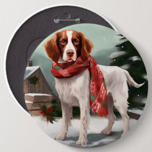 Brittany Spaniel Hund in Schnee Weihnachten Button