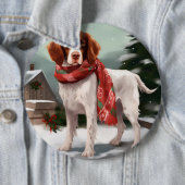 Brittany Spaniel Hund in Schnee Weihnachten Button (Beispiel)