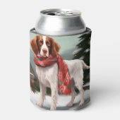 Brittany Spaniel Hund in Schnee Weihnachten Dosenkühler (Kanne Vorderseite)