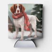 Brittany Spaniel Hund in Schnee Weihnachten Dosenkühler (Vorderseite)