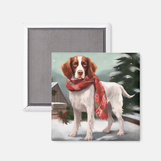 Brittany Spaniel Hund in Schnee Weihnachten Magnet (Vorderseite/Rückseite)
