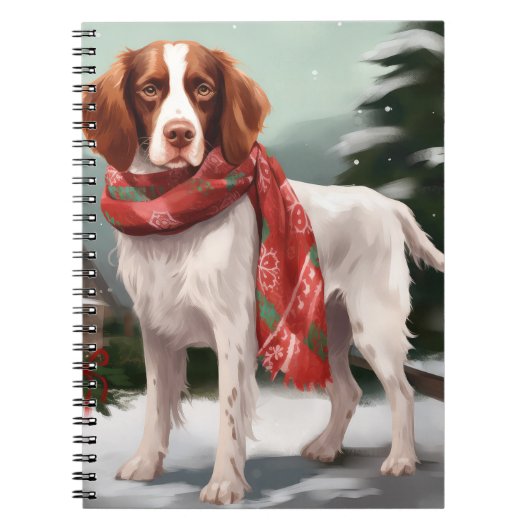 Brittany Spaniel Hund in Schnee Weihnachten Notizblock (Vorderseite)
