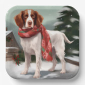 Brittany Spaniel Hund in Schnee Weihnachten Pappteller (Vorderseite)