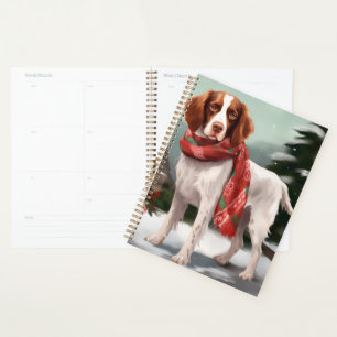 Brittany Spaniel Hund in Schnee Weihnachten Planer