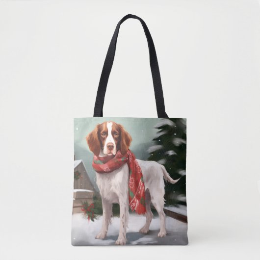 Brittany Spaniel Hund in Schnee Weihnachten Tasche (Vorderseite)