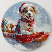 Brittany Spaniel Hund in Sledge Weihnachten Button (Vorderseite)