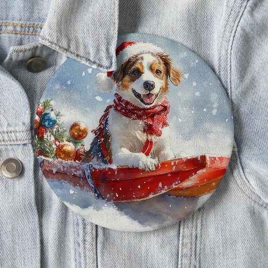Brittany Spaniel Hund in Sledge Weihnachten Button (Beispiel)