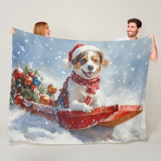 Brittany Spaniel Hund in Sledge Weihnachten Fleecedecke (Beispiel)