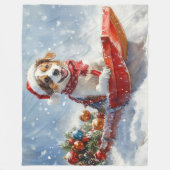 Brittany Spaniel Hund in Sledge Weihnachten Fleecedecke (Vorderseite)
