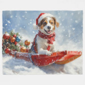 Brittany Spaniel Hund in Sledge Weihnachten Fleecedecke (Vorderseite (Horizontal))
