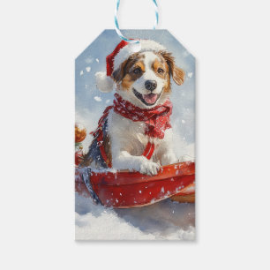 Brittany Spaniel Hund in Sledge Weihnachten Geschenkanhänger