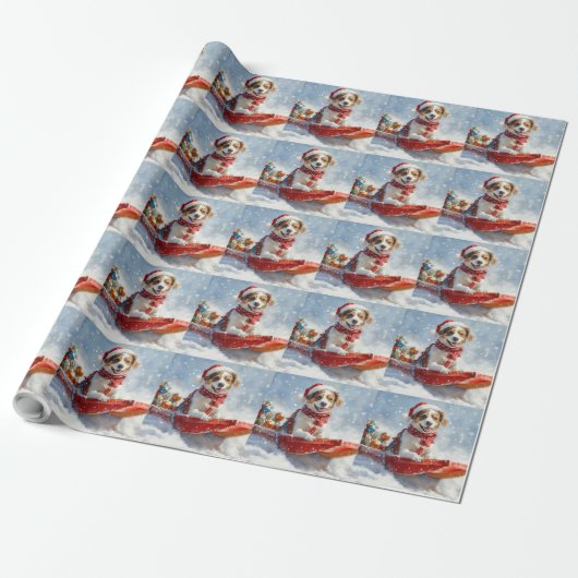 Brittany Spaniel Hund in Sledge Weihnachten Geschenkpapier (Ungerollt)