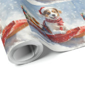 Brittany Spaniel Hund in Sledge Weihnachten Geschenkpapier (Rolleneckpunkt)