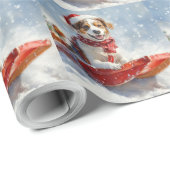 Brittany Spaniel Hund in Sledge Weihnachten Geschenkpapier (Rolleneckpunkt)
