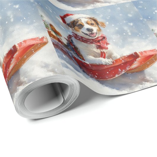 Brittany Spaniel Hund in Sledge Weihnachten Geschenkpapier (Rolleneckpunkt)