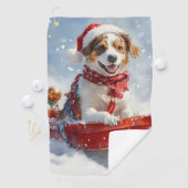 Brittany Spaniel Hund in Sledge Weihnachten Golfhandtuch (Insitu)