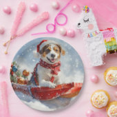 Brittany Spaniel Hund in Sledge Weihnachten Pappteller (Party)