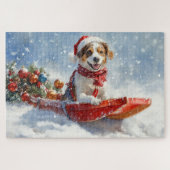 Brittany Spaniel Hund in Sledge Weihnachten Puzzle (Horizontal)