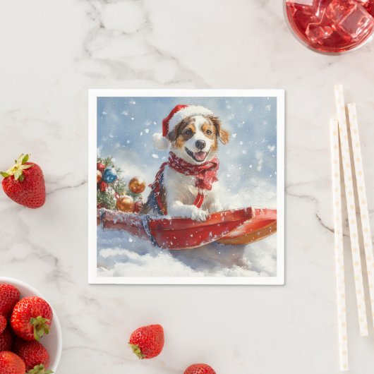 Brittany Spaniel Hund in Sledge Weihnachten Serviette (Beispiel)