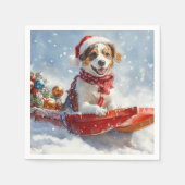 Brittany Spaniel Hund in Sledge Weihnachten Serviette (Vorderseite)