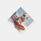 Brittany Spaniel Hund in Sledge Weihnachten Serviette (Ecke)