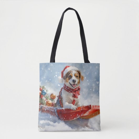 Brittany Spaniel Hund in Sledge Weihnachten Tasche (Vorderseite)