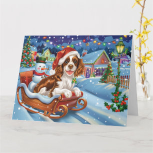 Brittany Spaniel Hund in Sleigh Snow Weihnachten Karte