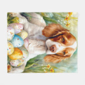 Brittany Spaniel Hund mit Ostereiern Urlaub Fleecedecke (Vorderseite (Horizontal))