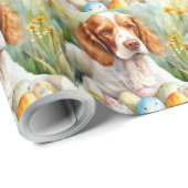 Brittany Spaniel Hund mit Ostereiern Urlaub Geschenkpapier (Rolleneckpunkt)