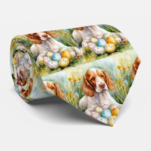 Brittany Spaniel Hund mit Ostereiern Urlaub Krawatte (Gerollt)
