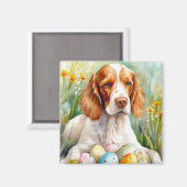 Brittany Spaniel Hund mit Ostereiern Urlaub Magnet (Vorderseite/Rückseite)