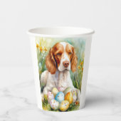 Brittany Spaniel Hund mit Ostereiern Urlaub Pappbecher (Rückseite)