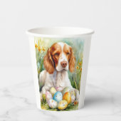 Brittany Spaniel Hund mit Ostereiern Urlaub Pappbecher (Vorderseite)