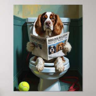 Brittany Spaniel Hund sitzt auf der Toilette Funny Poster