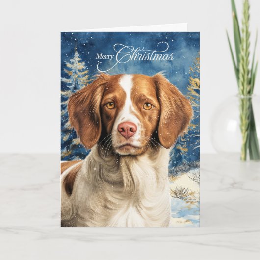 Brittany Spaniel Hund Wald Weihnachten (Vorderseite)