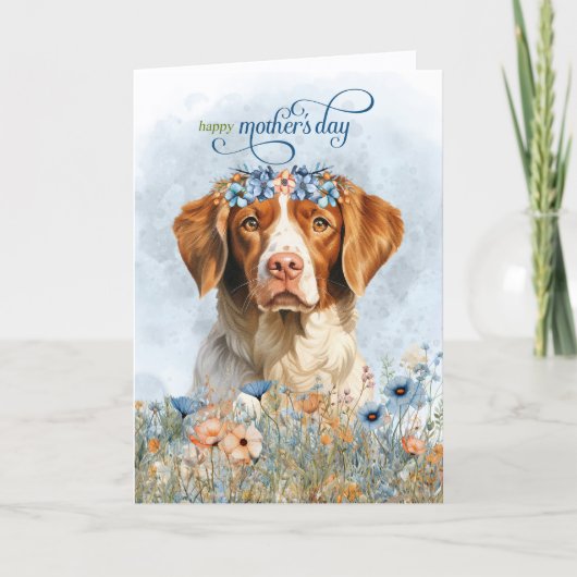 Brittany Spaniel Hund Wildblumen Muttertag Feiertagskarte (Vorderseite)