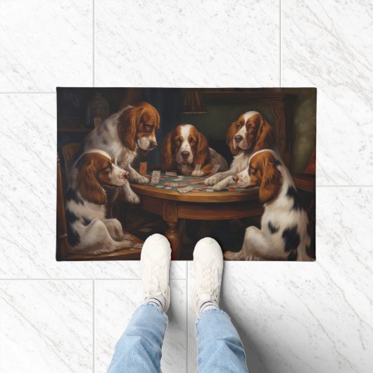 Brittany Spaniel Hunde Poker Spielen Fußmatte (Indoor)