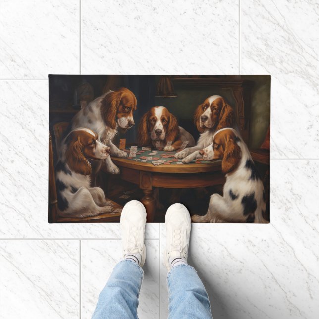 Brittany Spaniel Hunde Poker Spielen Fußmatte (Indoor)