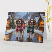 Brittany Spaniel Hunde Weihnachtsschneeferien Karte (Gelbe Blume)