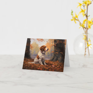 Brittany Spaniel im Herbstlaub Fall Inspiriert Karte